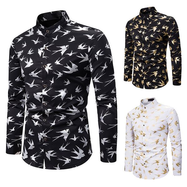 

shirt 100% cotton thin casual male men's adjustments long sleeve printing shirt fashionable social shirts of men with formal, White;black