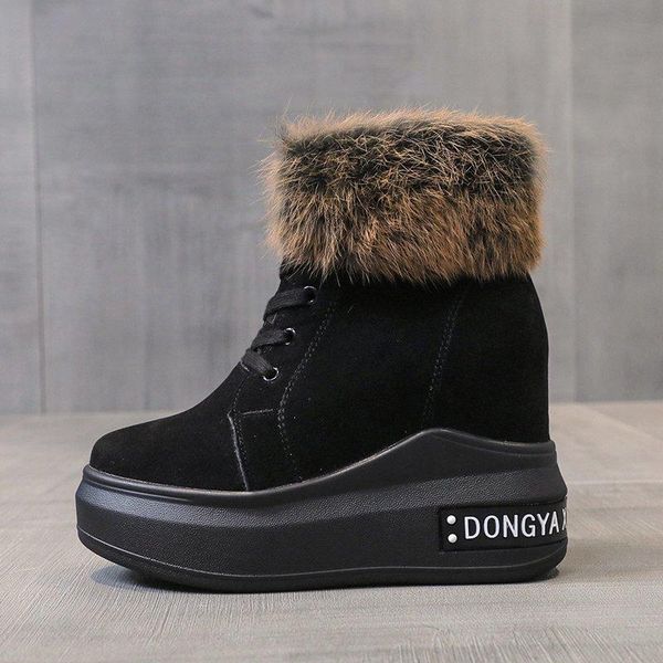 

boots 2021 winter fashion padded for women brand ankle thick sole women's shoes 9cm super high plush platform woman, Black