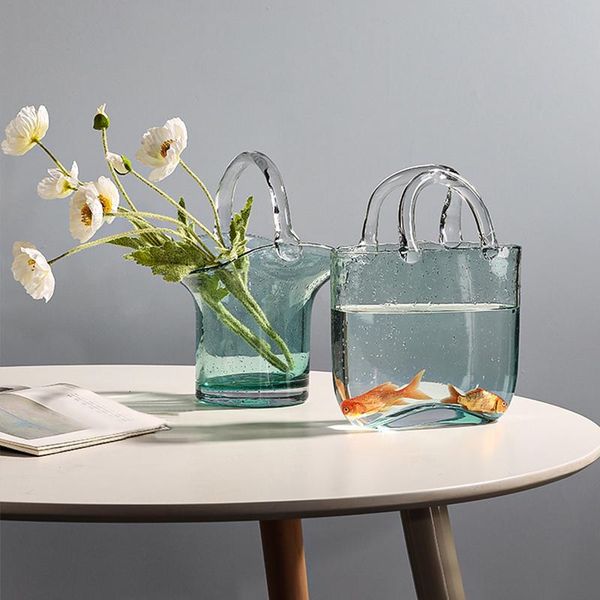 

vases clear glass vase home living room decoration modern bag shape flower deskpot creative nordic ornaments