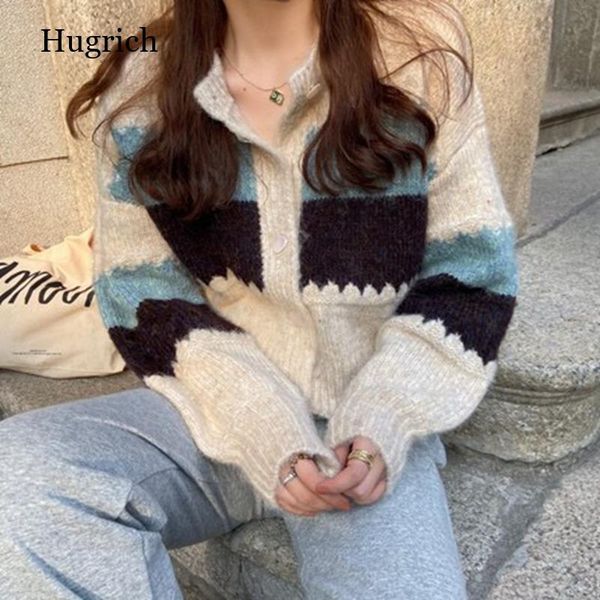 

women's knits & tees woman sweaters spliced cardigan spring autumn patchwork short o-neck long sleeve knitted fashion casual clothes, White