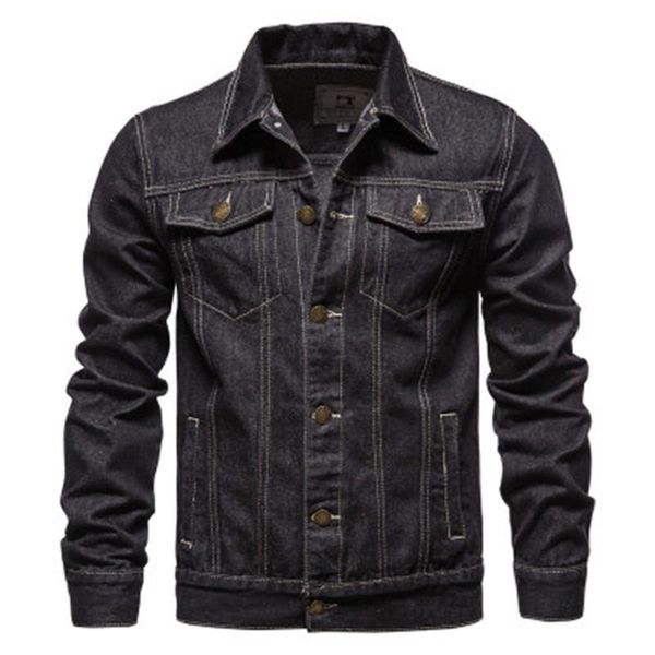 

cotton denim jacket men casual solid color lapel single breasted jeans autumn slim fit quality mens jackets men's, Black;brown