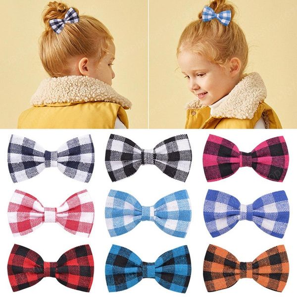 

3inch baby girls plaid bow hairclips barrettes hair accessories sweet cute hairpin headbands infant toddler headwear clip for child kid, Slivery;white