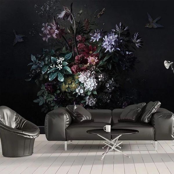 

custom po mural 3d lily flower black background wall painting living room bedroom retro self adhesive wallpaper waterproof wallpapers