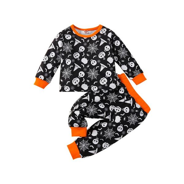 

pajamas 2pcs kids halloween set printed long sleeves t-shirt elastic waist pants sleepwear for girls boys 18 months-5 years, Blue;red