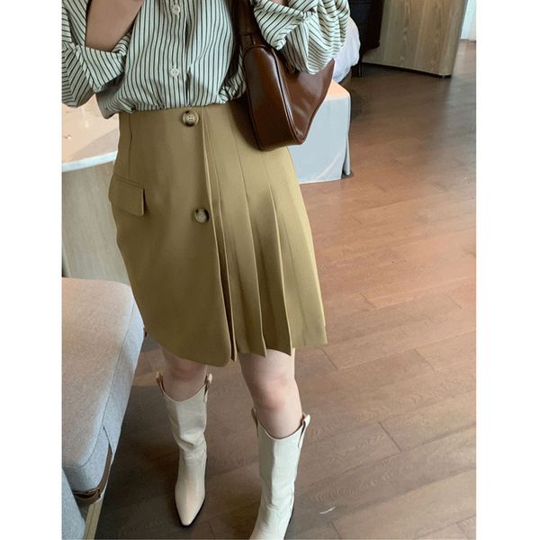 

skirts high waist 2021 spring and autumn khaki skirt small man stitched pleated a-line short skirt female, Black