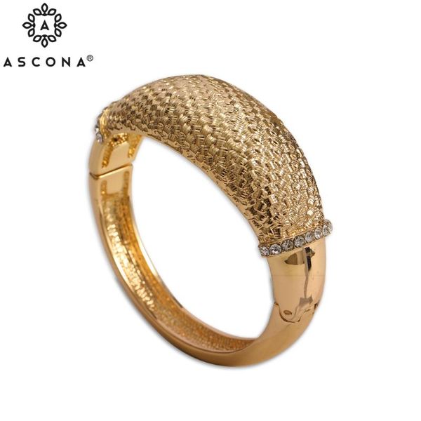 

bangle ascona trendy brand women bracelets & bangles open cuff design zinc alloy cubic zircon luxury gold jewelry for wedding, Black