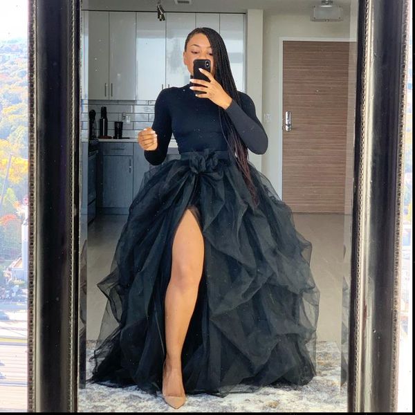 

fashion faldas mujer tulle womens skirt vintage spring summers pleated party long tutu dancing wedding, Black