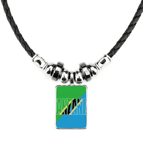 

pendant necklaces tanzania country flag name necklace handmade leather rope, Silver