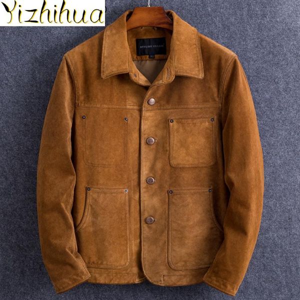 

men's leather & faux azazel genuine cow suede jacket men casual real coat vintage motorcycle jackets for 2822 kj4549, Black