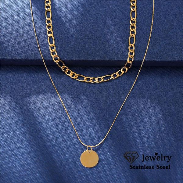 

chains clavicle chain gold color necklace double layer choker personalized torque coin shape pendants colar hasp party gifts yh568, Silver