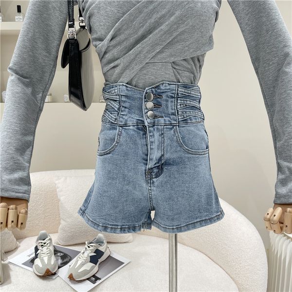 

nicho female design spring high waist fashion jeans straight and versatile shorts thin line stretch pants, Blue