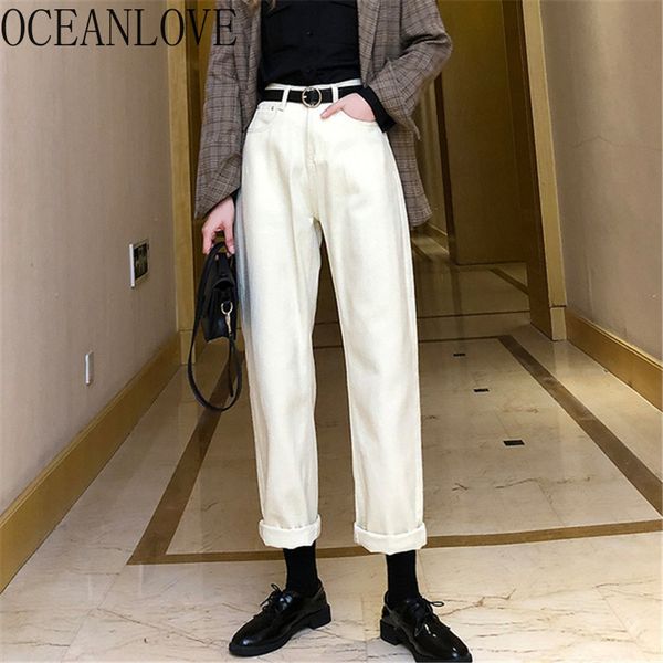

white denim pants women solid high waist vinatge straight pantalones autumn korean ropa mujer casual 17345 210415, Black;white