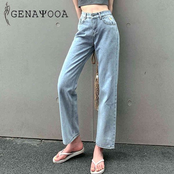 

genayooa woman plus size s-5xl wide leg pants korean summer mom oversized denim boyfriend jeans for women 210417, Blue