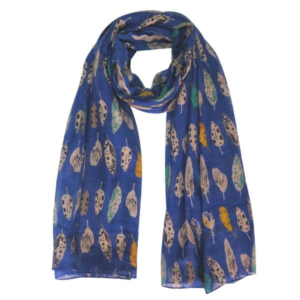 

scarves multi-colored feather print women's large scarf wrap shawl soft lightweight for all seasons, Blue;gray