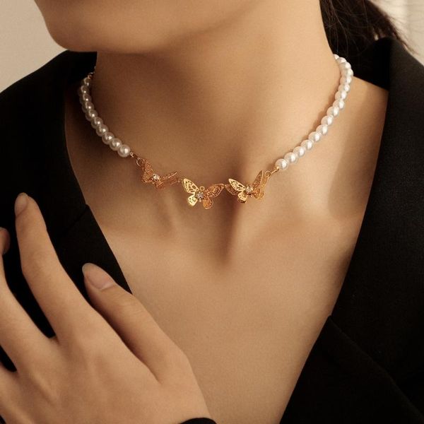 

pendant necklaces fashion wholesale stainless steel butterfly necklace temperament simple pearl bead for women jewelry, Silver
