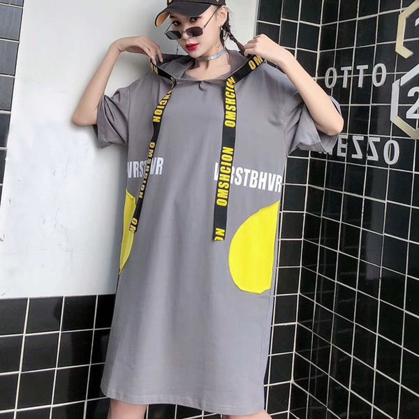 

2021xitao print letter pleated dress fashion plus size pattern 2021 spring elegant mesh patchwork small fresh casual dress xj4418, Black;gray