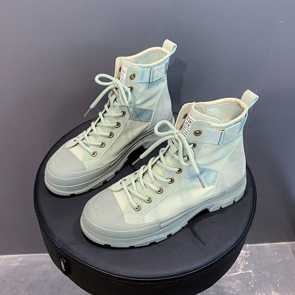 

boots style, casual autumn 2021 leather canvas boots, women's british short flat shoes, Black