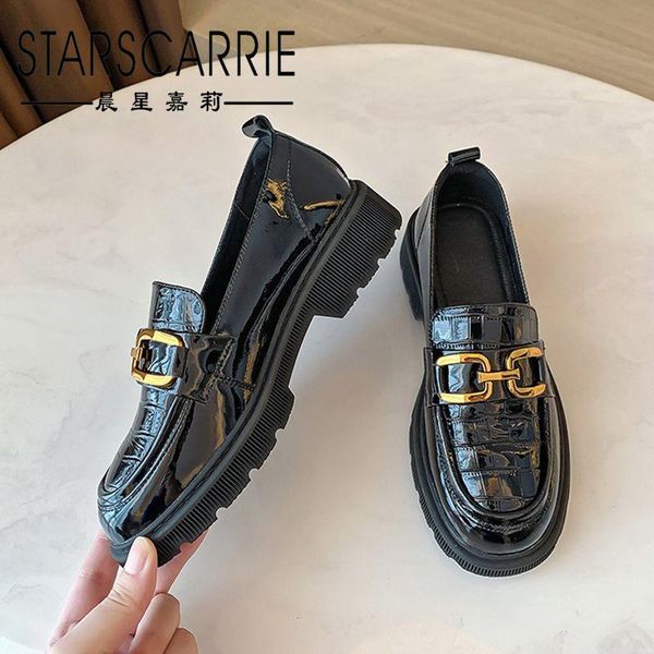 

dress shoes the first layer of cowhide british style loafers women's autumn 2021 leather black platform
