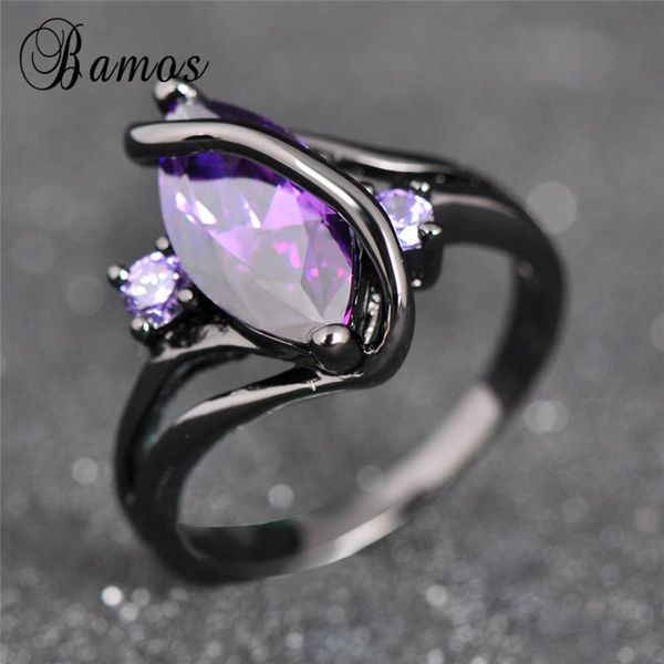 

wedding rings bamos charming purple cubic zirconia s for women fashion jewelry vintage black gold filled february birthstone ring rb0047, Slivery;golden