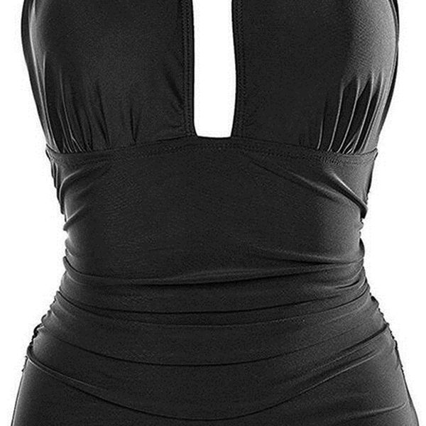 

b 2 prity women's one-piece swimsuit with belly up v, black, size 8.0, White;black