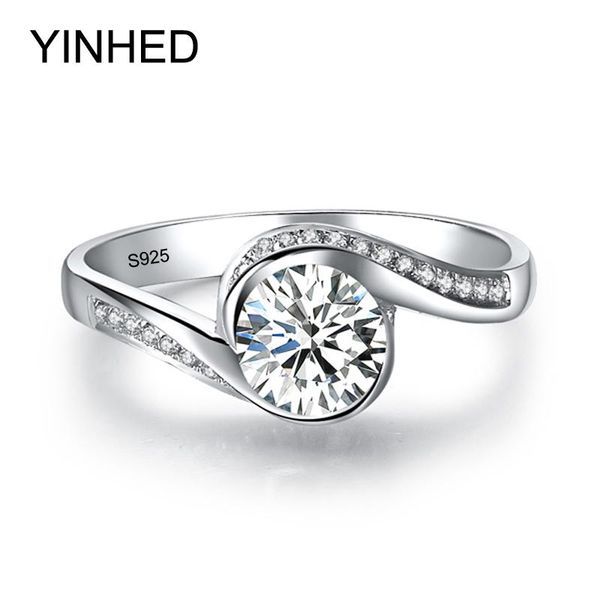 

wedding rings yinhed elegant solitaire ring genuine 925 sterling silver for women 6mm 1 carat cz diamant engagement zr326, Slivery;golden