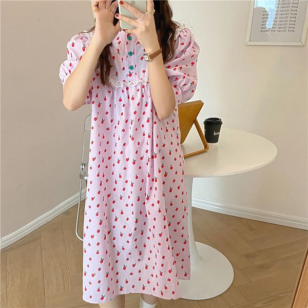 

casual dresses printed women o-neck chic 2021 short sleeve sleepwear floral vintage comfortable cotton fashion pajamas 8s86, Black;gray