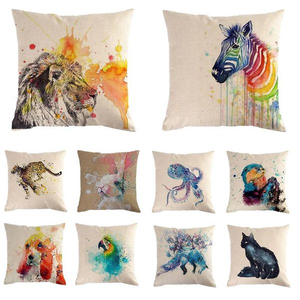 

hand-painted watercolor animal 45*45cm cushion cover linen throw pillow car home decoration decorative pillowcase cushion/decorative