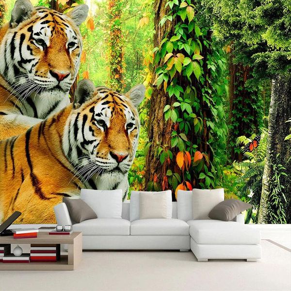 

wallpapers custom mural wallpaper 3d forest tiger animal fresco living room tv sofa bedroom wall painting pvc self-adhesive sticker