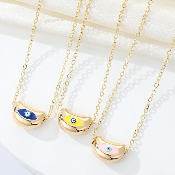 

pendant necklaces 1pc retro ethnic gold ingot demon eye metal necklace cute moon shape color drop oil fashion trend jewelry, Silver