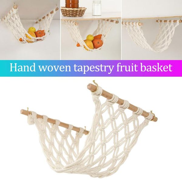 

storage baskets 40/50cm under cabinet fruit hammock hanging cotton rope hand woven for home kitchen organizor p1