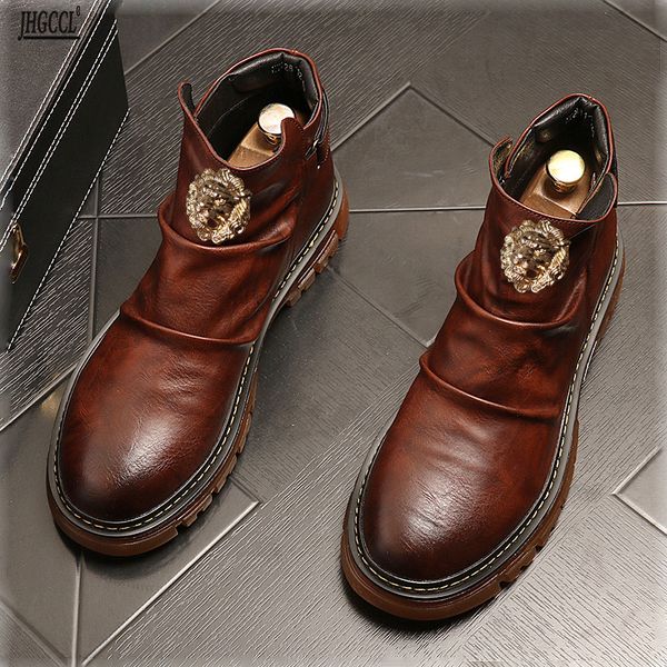 

men's boots hand-made fashion comfortable casual shoes for mens work shoes outdoor martin boot zapatos de hombre a5, Black
