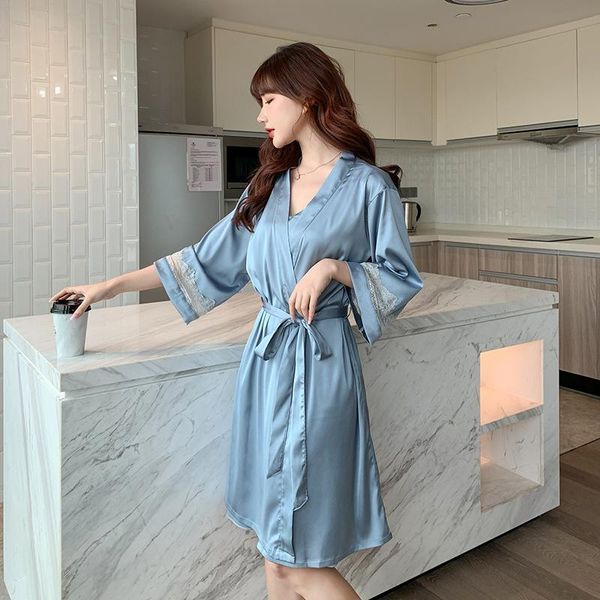 

women dressing gown bride satin bathrobe plus size robe sets summer silk spaghetti strap elegant nightdress women's sleepwear, Black;red