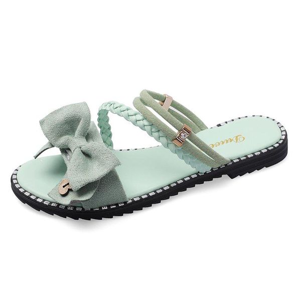 

slippers 2021 women's fashion simple sweet wild bow decoration open-toed two-wear small fresh, Black