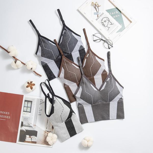 

women crop seamless underwear female splicing many kinds wear tank push up sport bra u back camisole camisoles & tanks, Black;white