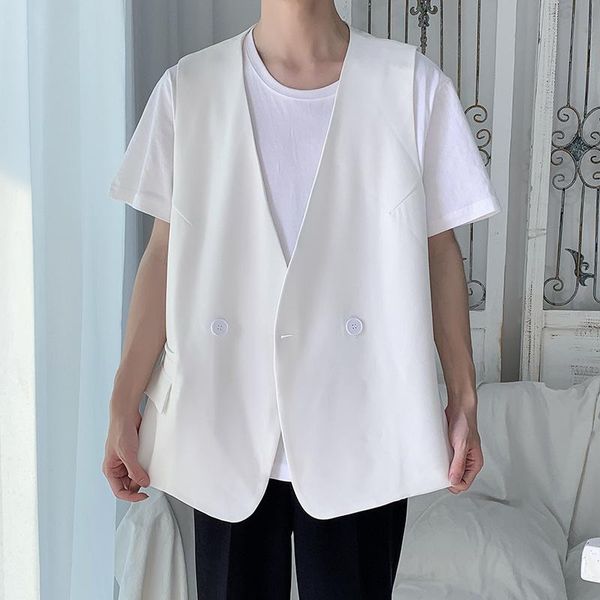 

men's vests spring suit vest fashion business society mens dress korean loose black white casual v-neck men s-3xl