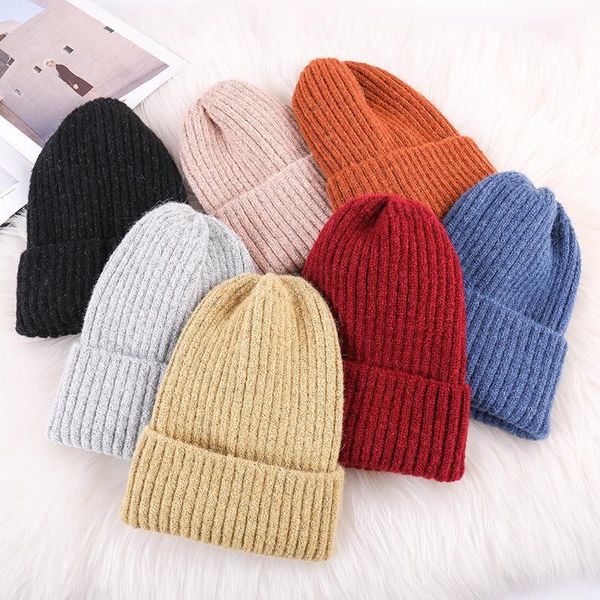 

beanies 2021 solid wool knit outdoor winter beanie hat for women fashion casual mohair hats warm soft crimping caps m066