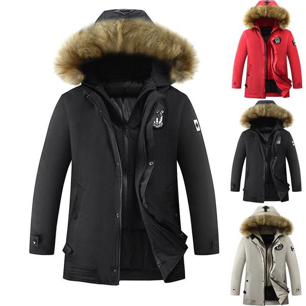 

men's jackets winter hooded wool collar cotton padded jacket thickened zipper solid color, Black;brown