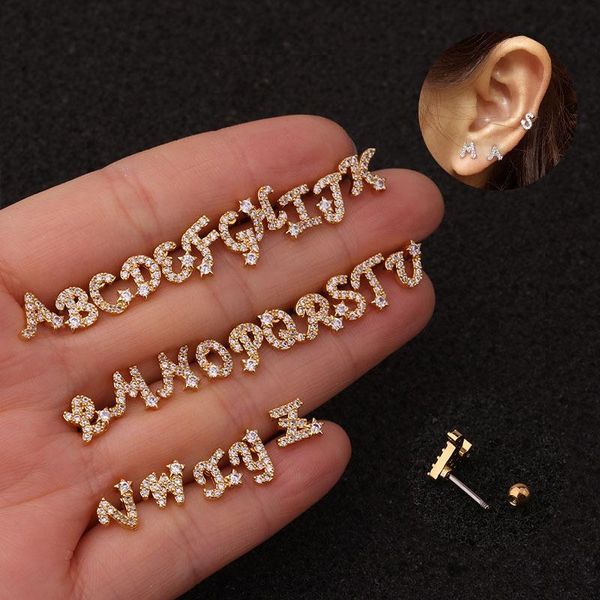 

stud 1piece diameter 0.8mm women single letter earring for jewelry 2021 korean piercing, Golden;silver