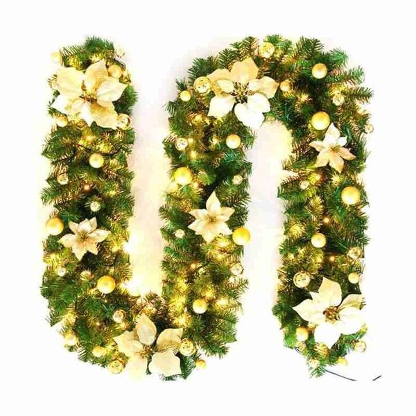 

artificial rattan garland banner with led lighting hanging decorations simulation green christmas ornaments pvc 2.7m decorative flowers & wr