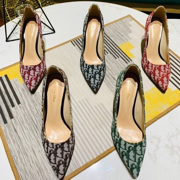 

letter patterned high-heeled shoes 2021 family d pointed super high heeled single shoes large size slim heeled high heeled shoes ysj, Black