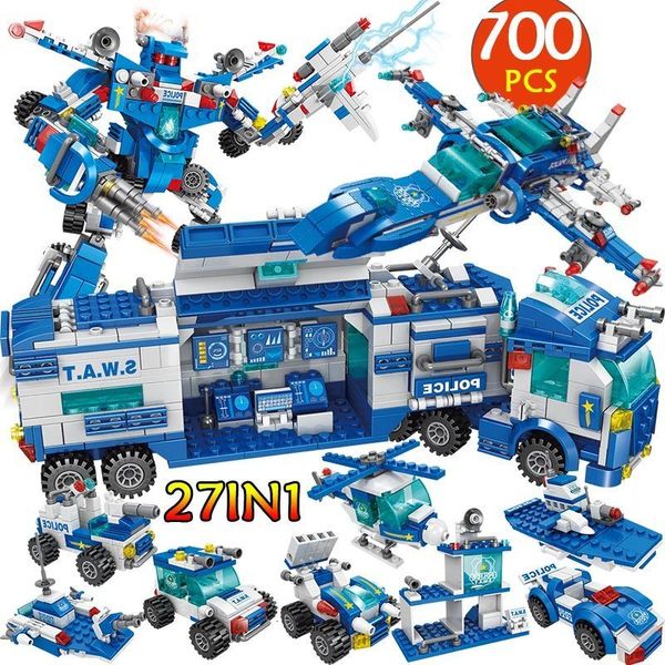 

city police station car headquarters building blocks technic truck swat ww2 military bricks toys for children kids 1008