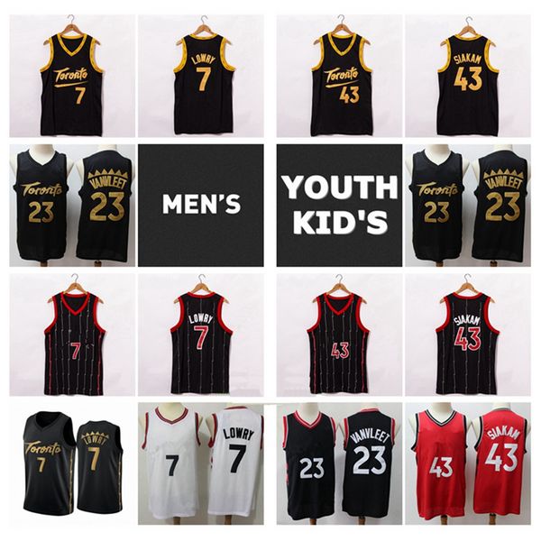 

2021 mens youth kids torontos basketball jersey authentic stitched pascal 43 siakam kyle 7 lowry fred 23 vanvleet kid youth jersey with logo, Black;red