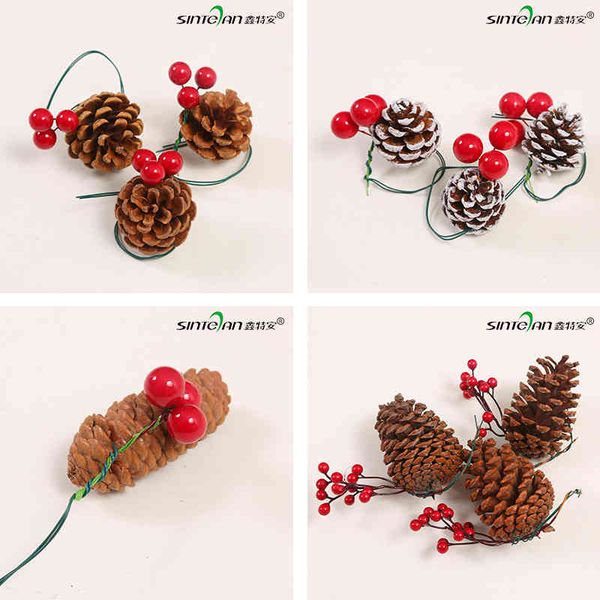 

creative natural pine cone with red fruit string manual diy pendant scene layout crafts