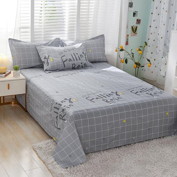 

sheets & sets 1pcs 100% cotton bed sheet gray check printed double king pure single size kids linen (no case)