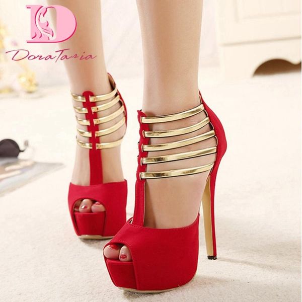 

dora tasia 2021 fashion women sandals thin heels peep toe platform narrow band zip pumps summer casual woman shoes, Black