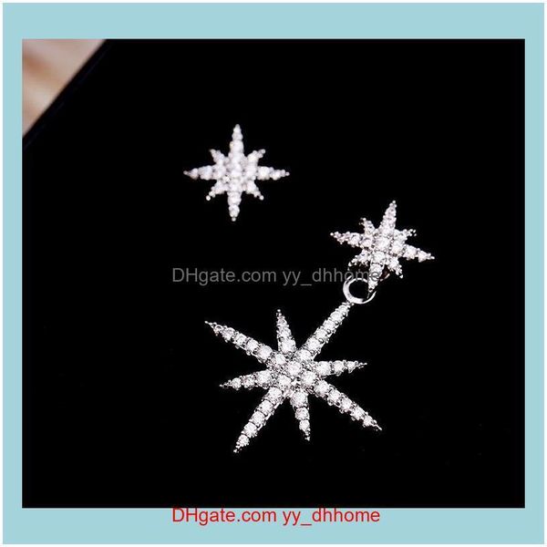 

dangle & chandelier jewelryeurope and the united states six-star asymmetrical earrings 925 sterling sier needle micro-inlaid zircon rice wor, Silver