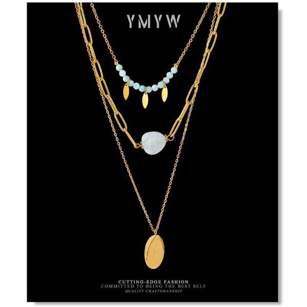 

pendant necklaces ymyw natural agate stone layered necklace fashion stainless steel jewelry 2021 18 k bib accessories, Silver