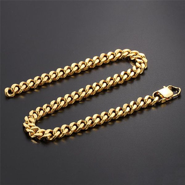 

chains miami cuban link chain gold and tone stainless steel punk men's necklace bracelets anti allergy wristband gifts, Silver