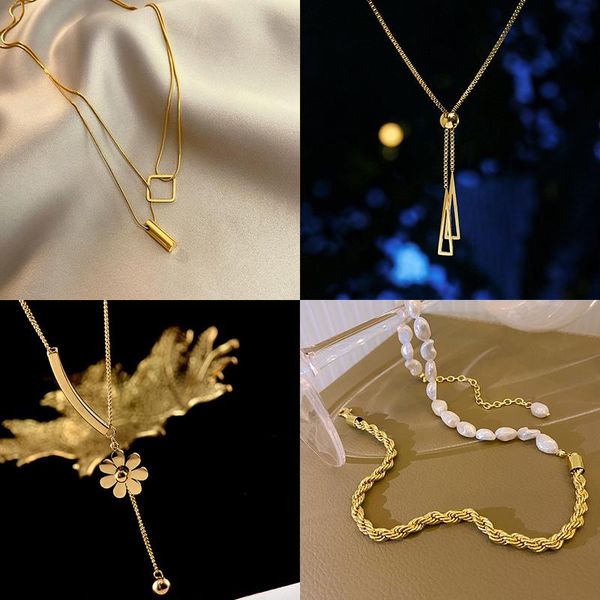 

pendant necklaces yaologe wholesale 316l stainless steel tassel necklace for women 2021 trend party gift fashion jewelry collares, Silver