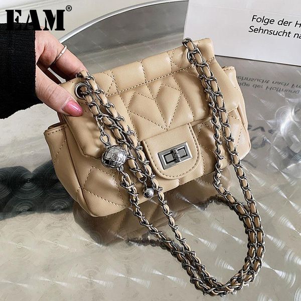 

evening bags [eam] women yellow brand chains small pu leather flap personality all-match crossbody shoulder bag fashion tide 2021 18a4030